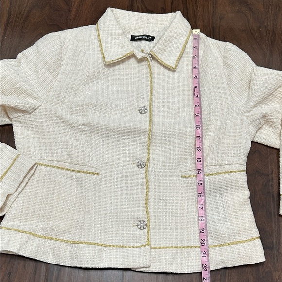Allegra K Tweed Cream Blazer Jacket Gold Trim - Picture 7 of 11